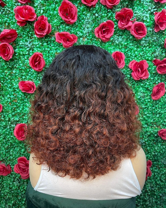 OMBRÉ BROWN CURLY BANGS BOB WIG