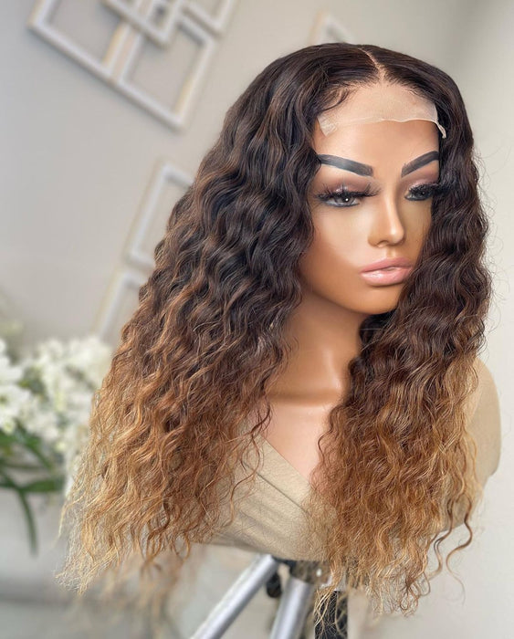 Ombré Brown CURLY LACE CLOSURE Wig