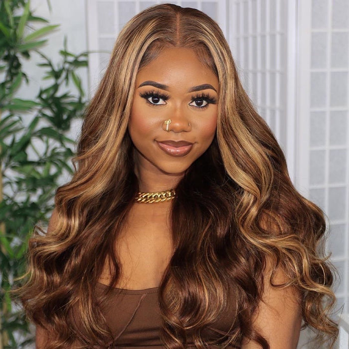 BROWN HIGHLIGHTS BODYWAVE LACE WIG