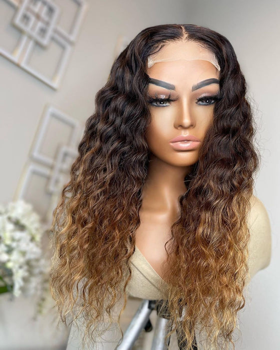 Ombré Brown CURLY LACE CLOSURE Wig